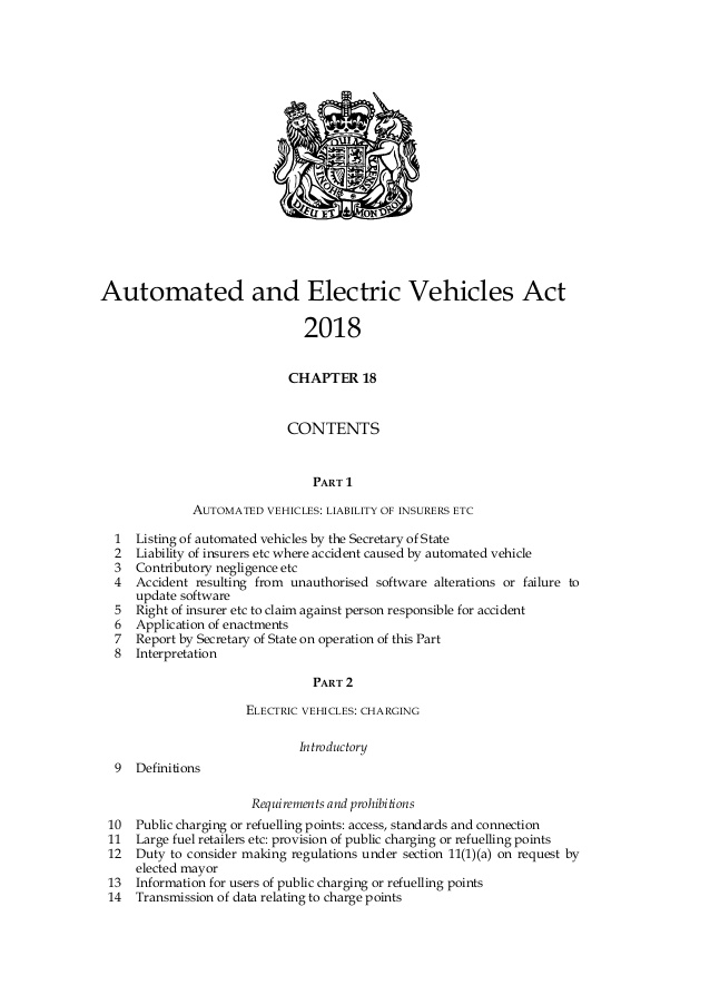 INDEX AUTOMATED AND ELECTRIC VEHICLES ACT 2018 A Z