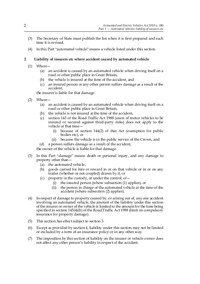 INDEX AUTOMATED AND ELECTRIC VEHICLES ACT 2018 A Z