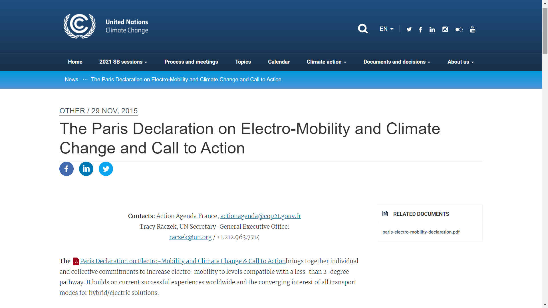 The Paris Declaration on Electro-Mobility and Climate Call to Action